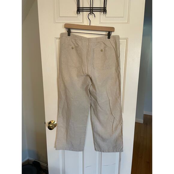 Liz Claiborne Womens Large Pants Linen/Cotton Tan Pockets Tie Close Some Pilling - Picture 2 of 12